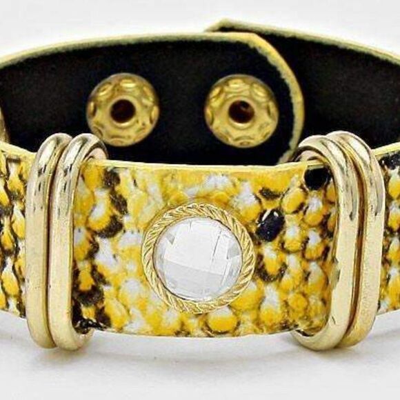 5/$25 Snake Skin Yellow Studded Metal Bracelet - Picture 4 of 7